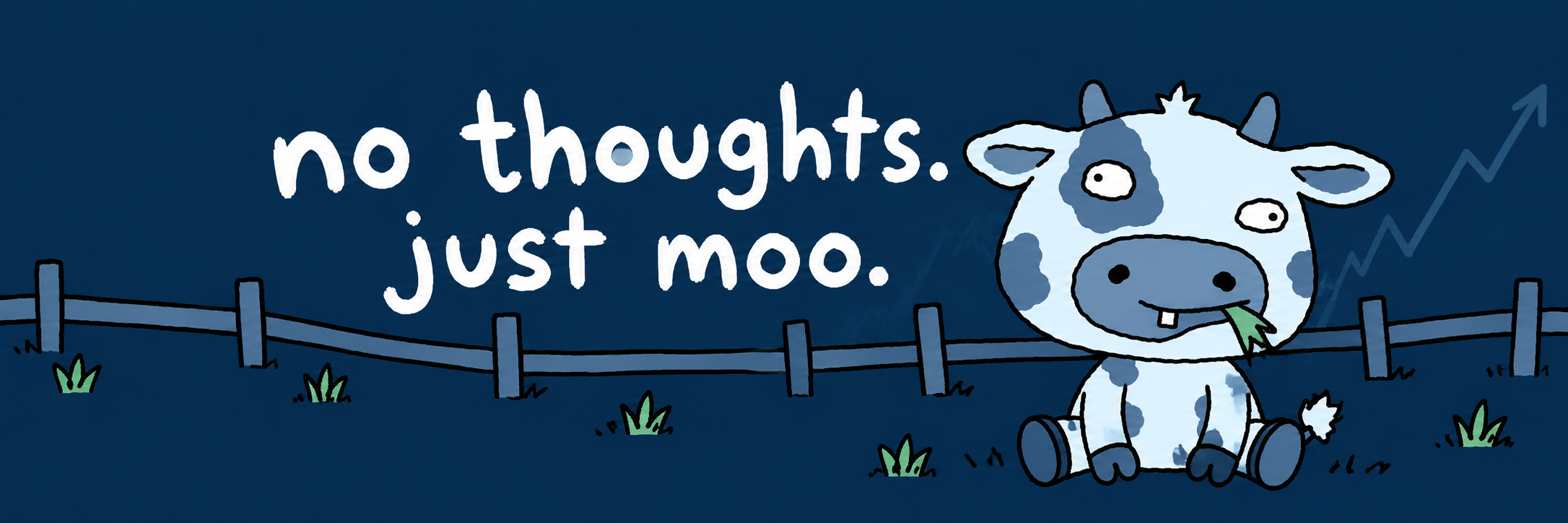 Cow sitting by a fence chewing grass. No thoughts. Just moo.